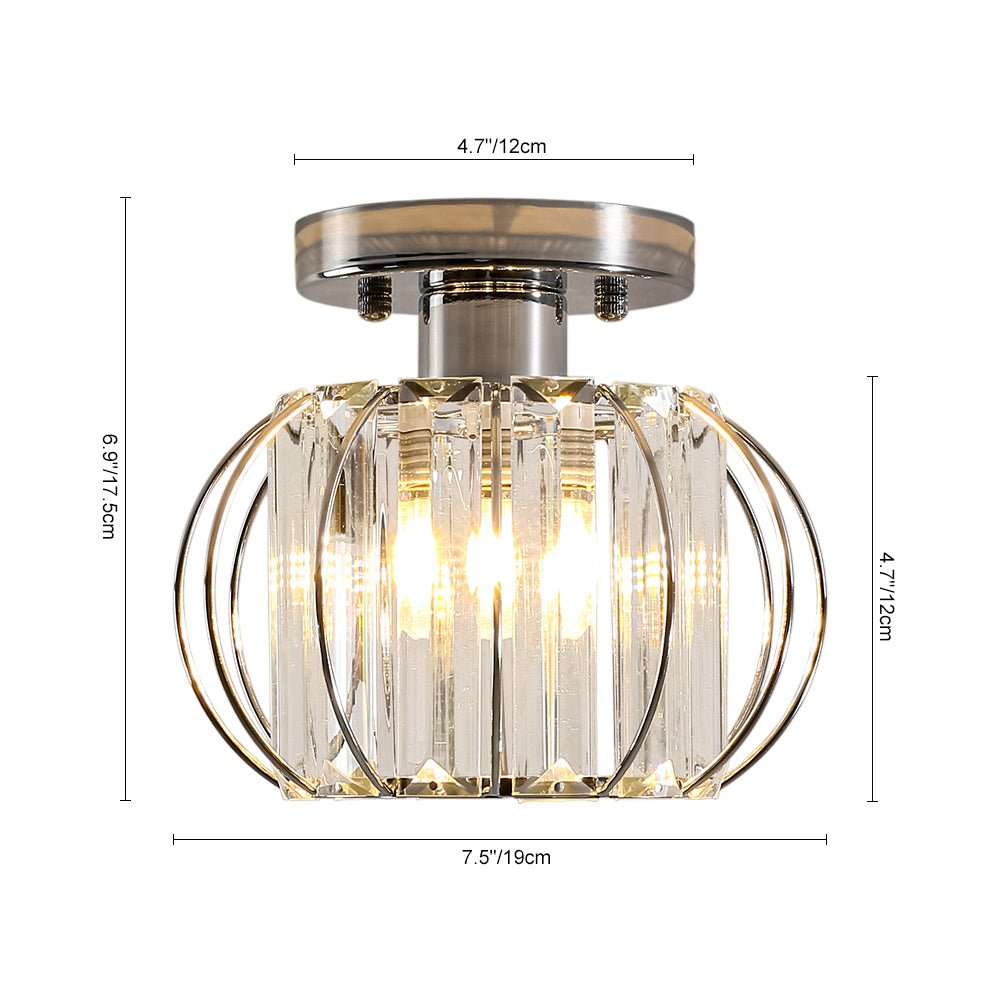 1-Light Dazzled Crystal Round Mini Cage Chrome Semi Flush Mount