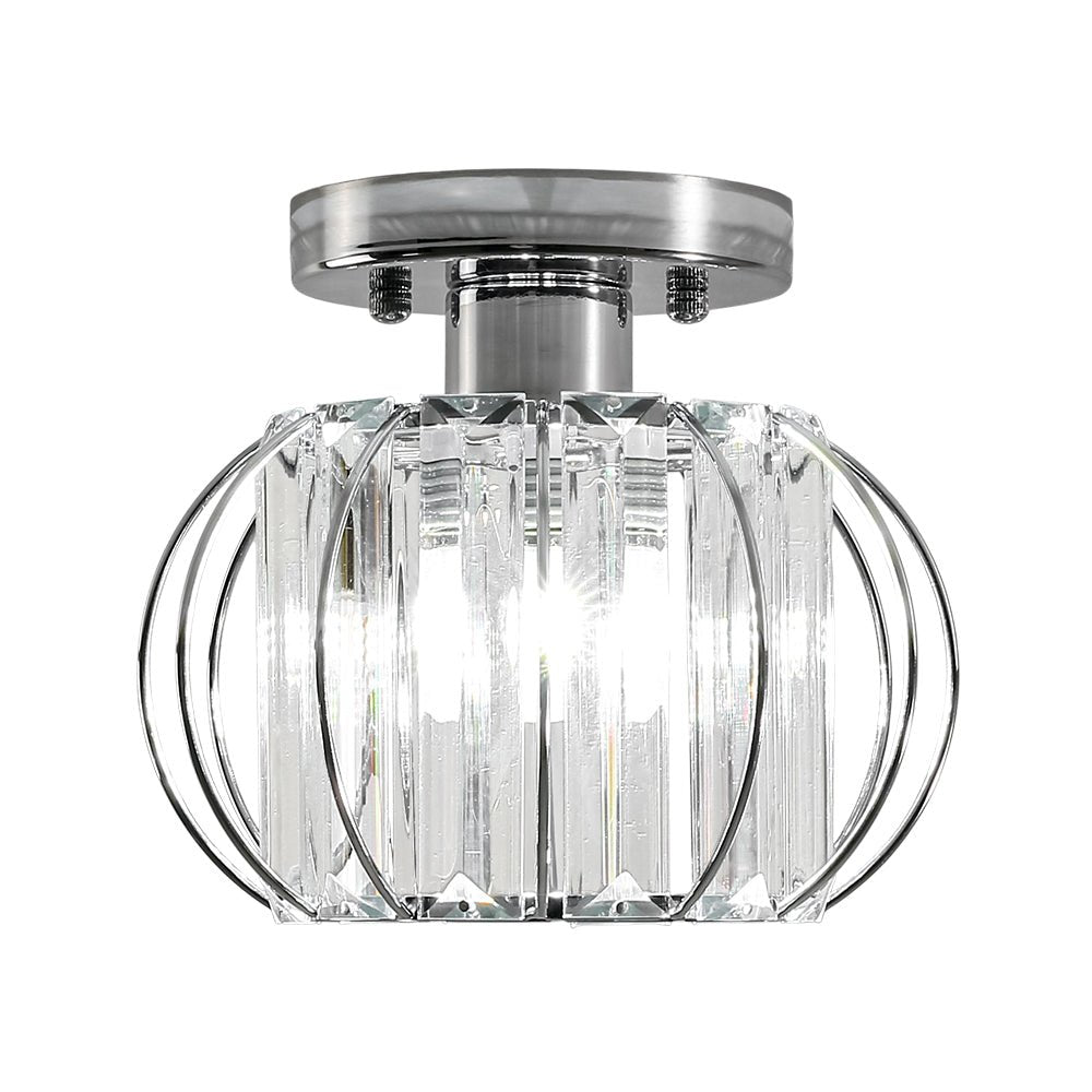 1-Light Dazzled Crystal Round Mini Cage Chrome Semi Flush Mount