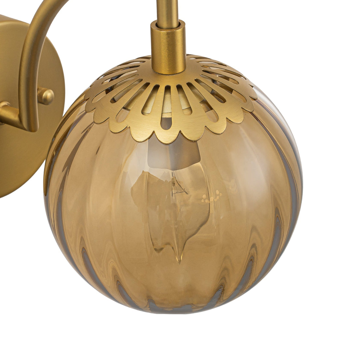 1-Light Goose Arm Amber Ribbed Glass Globe Wall Sconce