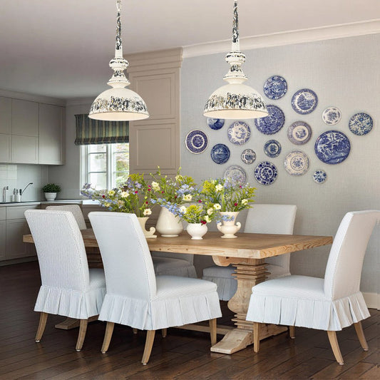 1-Light Shabby Chic Distressed Beige Metal Dome Pendant