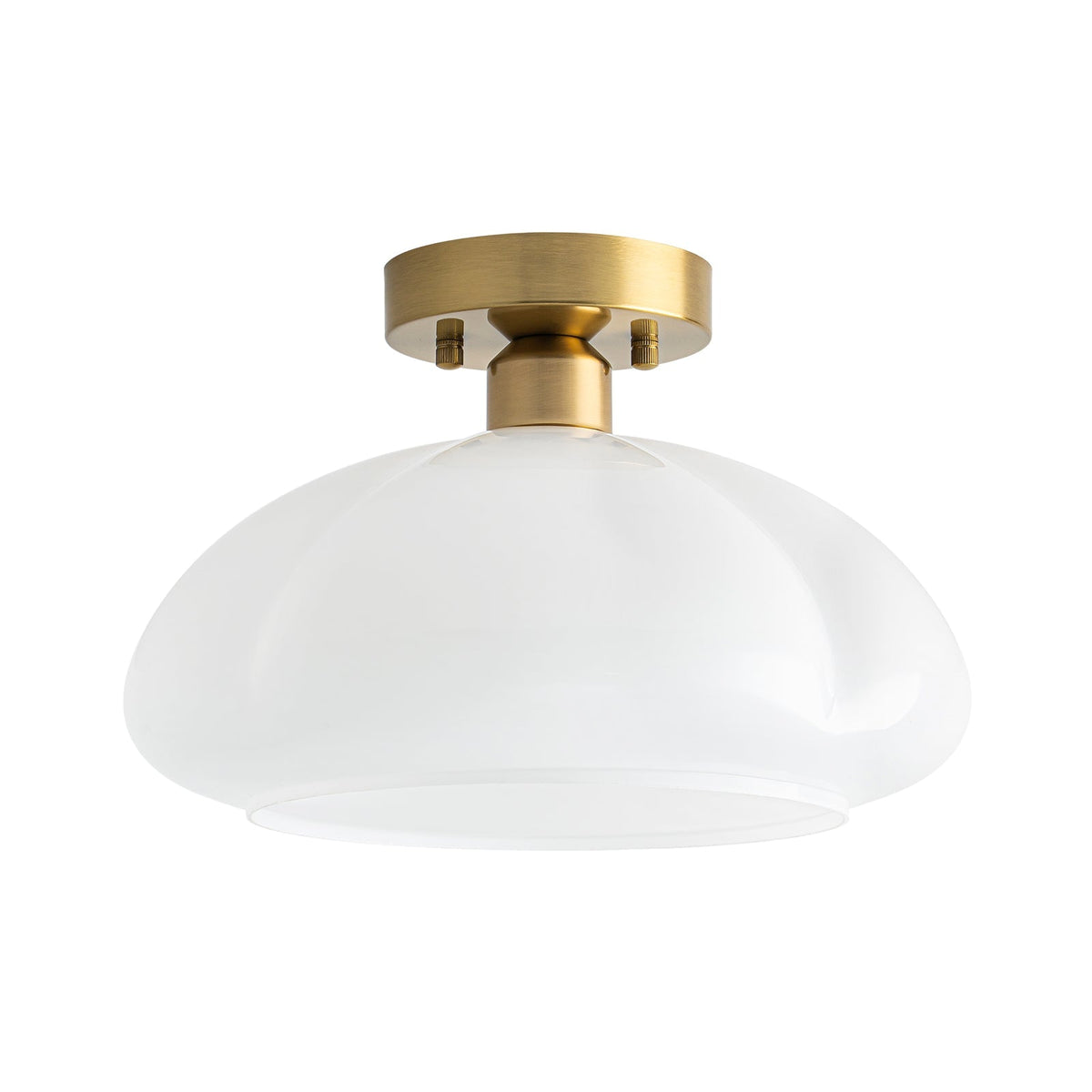 1-Light Shine Opal Glass Round Scalloped Pleated Semi Flush