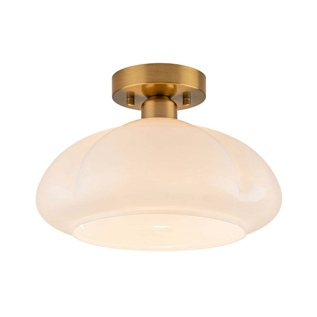 1-Light Shine Opal Glass Round Scalloped Pleated Semi Flush