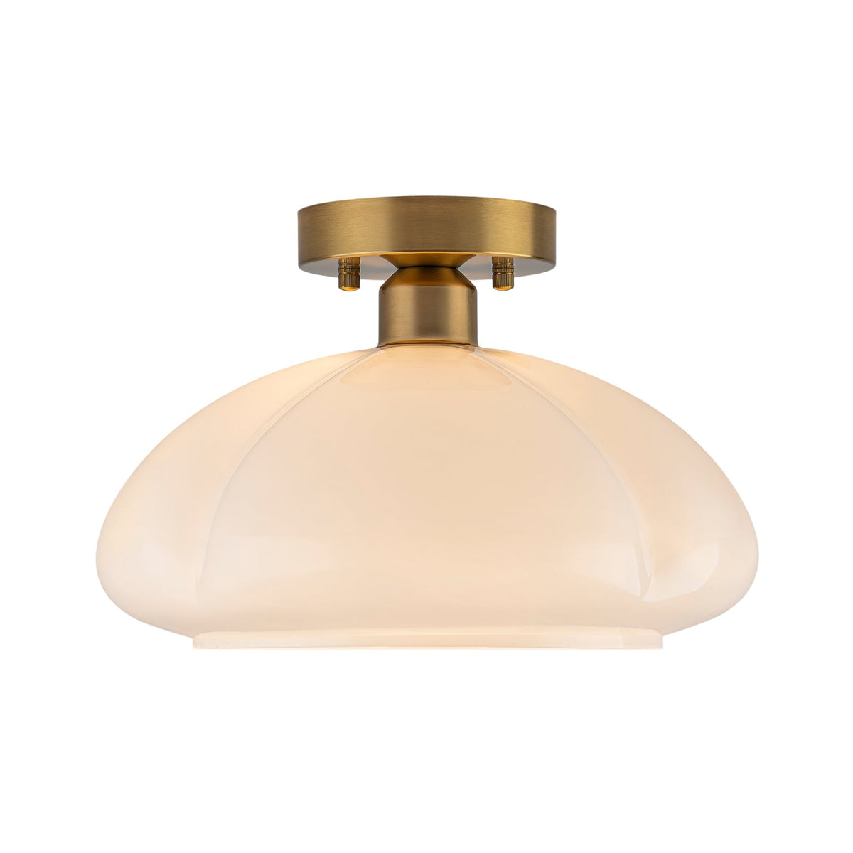 1-Light Shine Opal Glass Round Scalloped Pleated Semi Flush