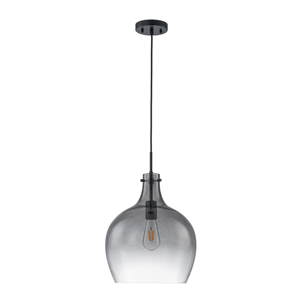 1-Light Smoked Grey Tinted Glass Bell Kitchen Pendant