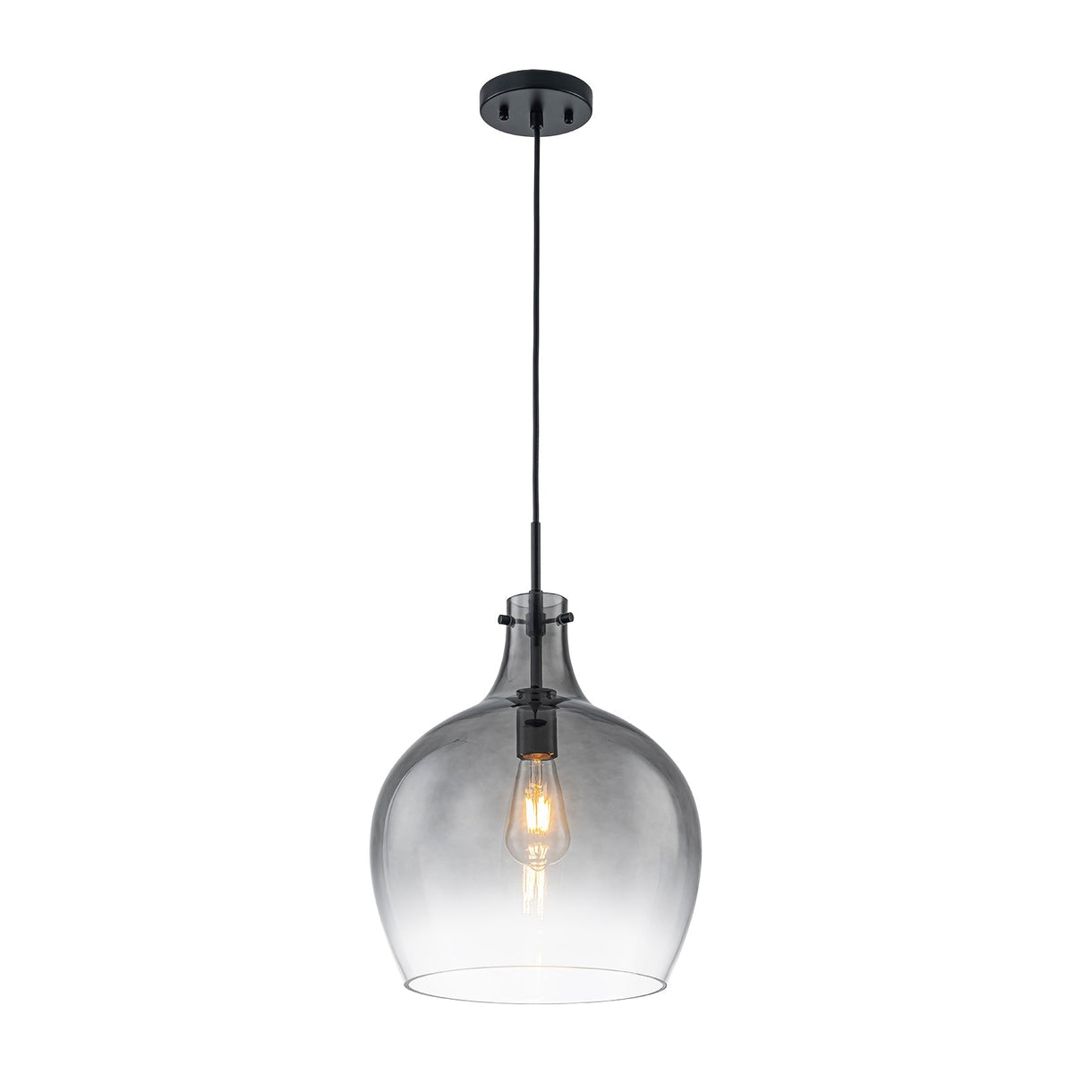 1-Light Smoked Grey Tinted Glass Bell Kitchen Pendant