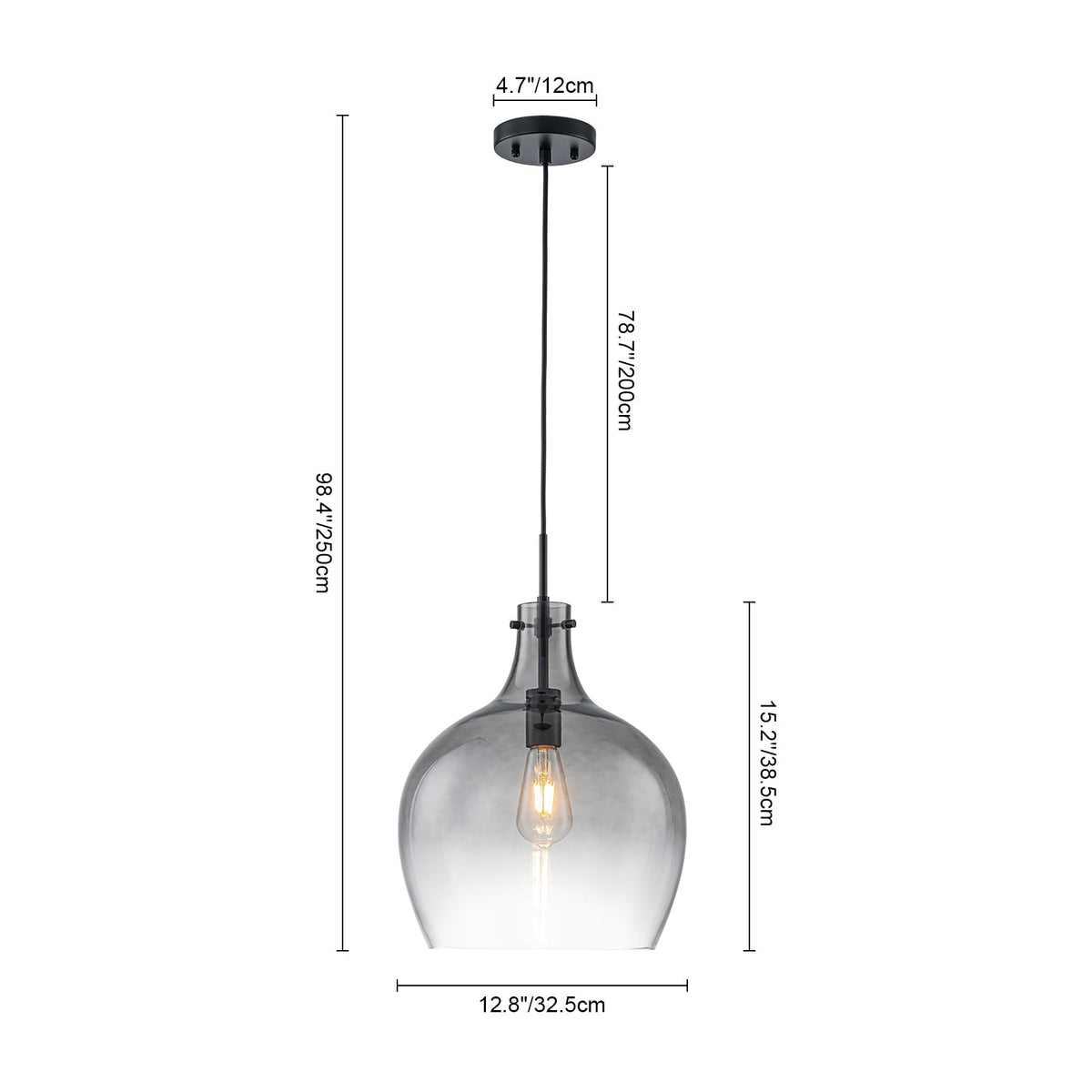 1-Light Smoked Grey Tinted Glass Bell Kitchen Pendant