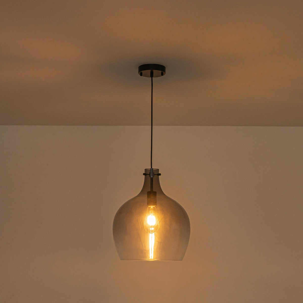 1-Light Smoked Grey Tinted Glass Bell Kitchen Pendant