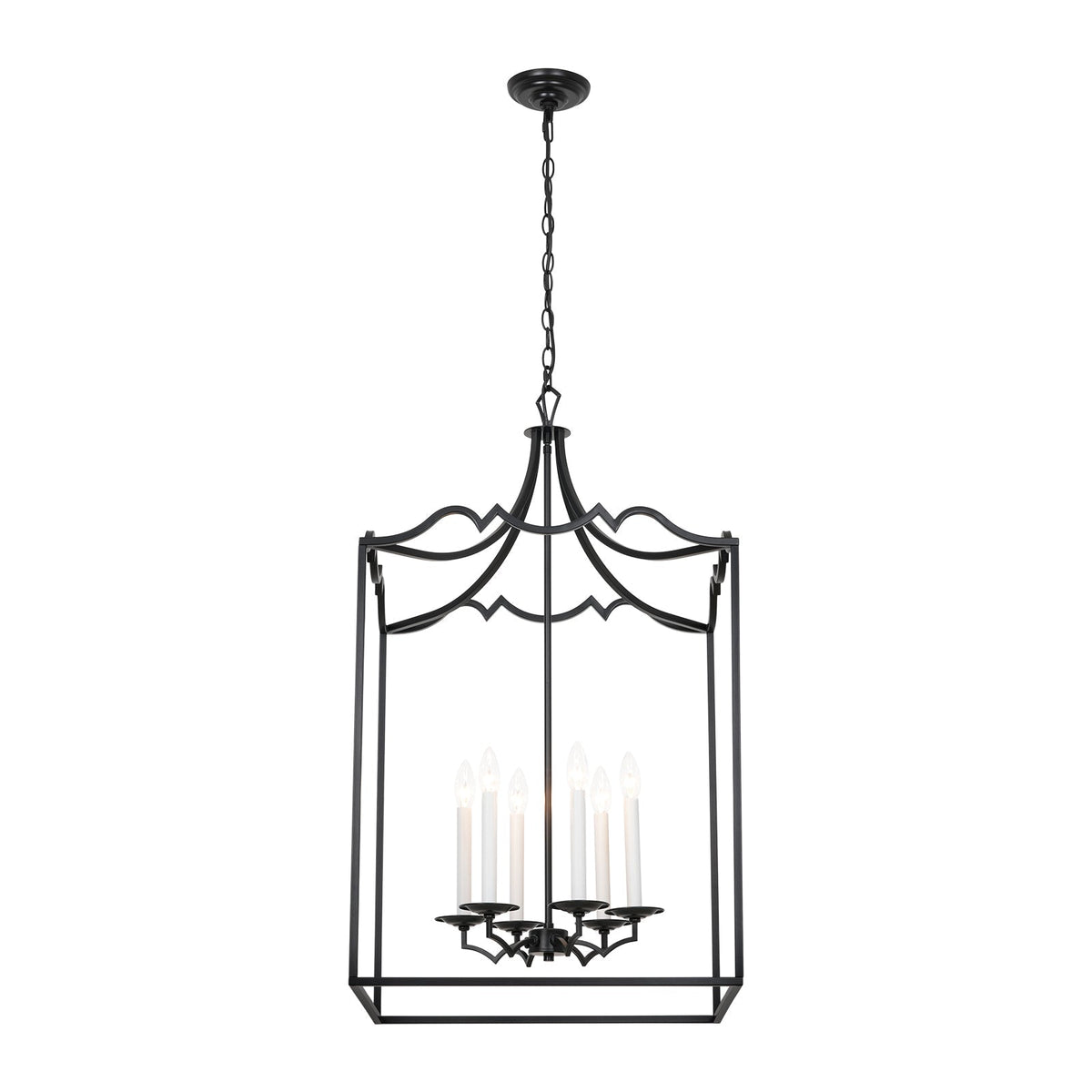 21.7“ French Manor Black Candle Square Lantern Entry Chandelier
