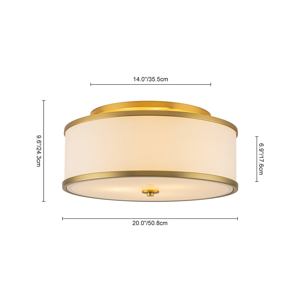 3-Light Brass White Fabric Drum Cage Semi Flush Mount