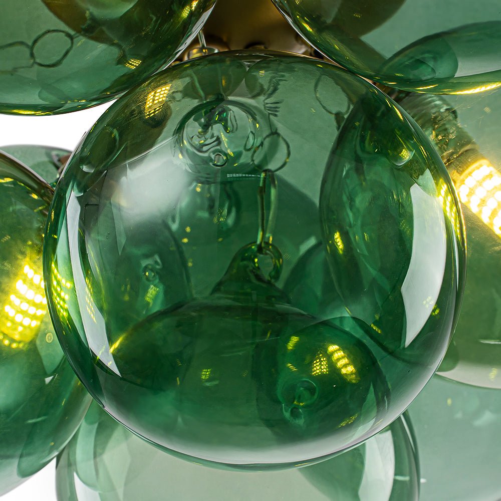 3-Light Cluster Green Tinted Glass Globe Bubble Semi Flush