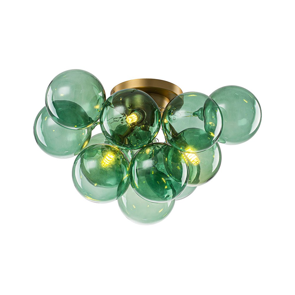 3-Light Cluster Green Tinted Glass Globe Bubble Semi Flush