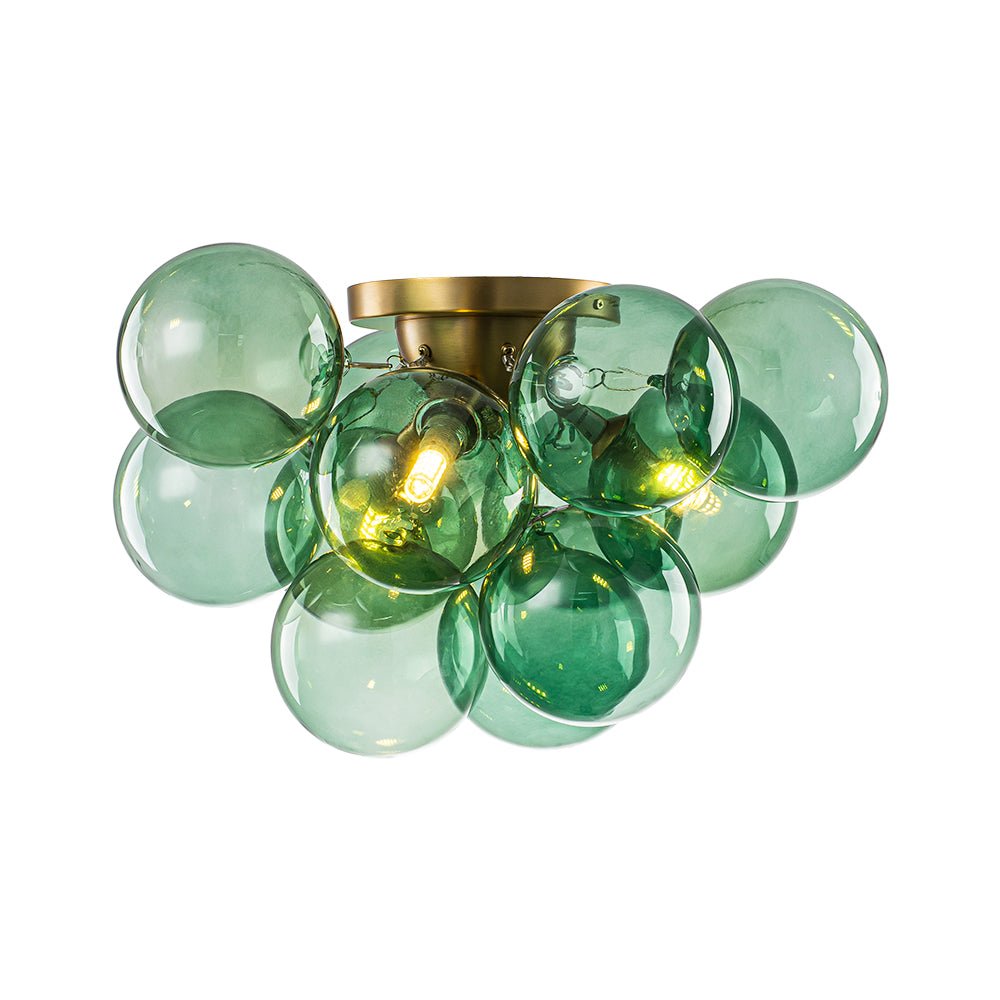 3-Light Cluster Green Tinted Glass Globe Bubble Semi Flush