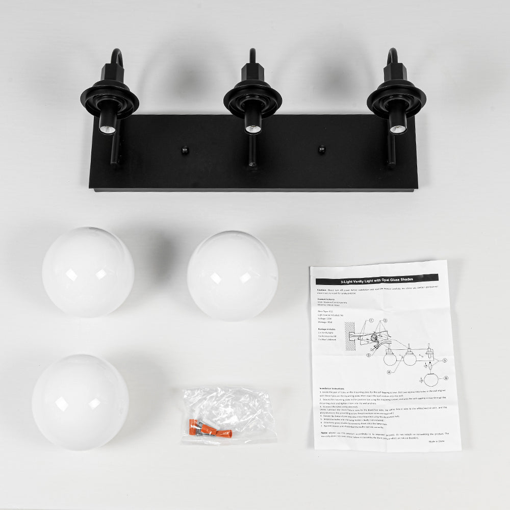 3-Light Shine Opal Glass Globe Bathroom Vanity Wall Sconce