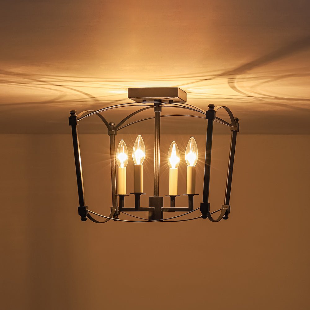 4-light French Black Candle Style Lantern Semi Flush