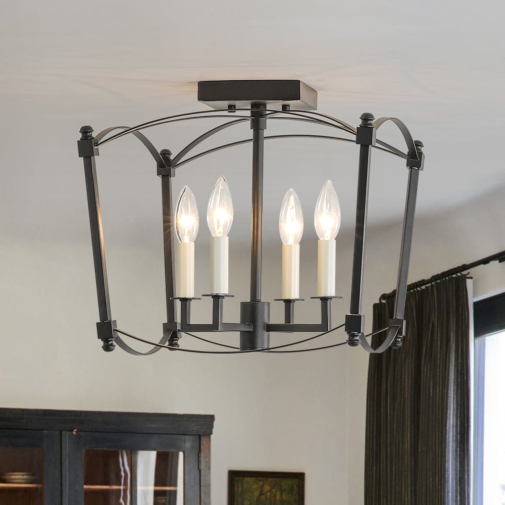 4-light French Black Candle Style Lantern Semi Flush