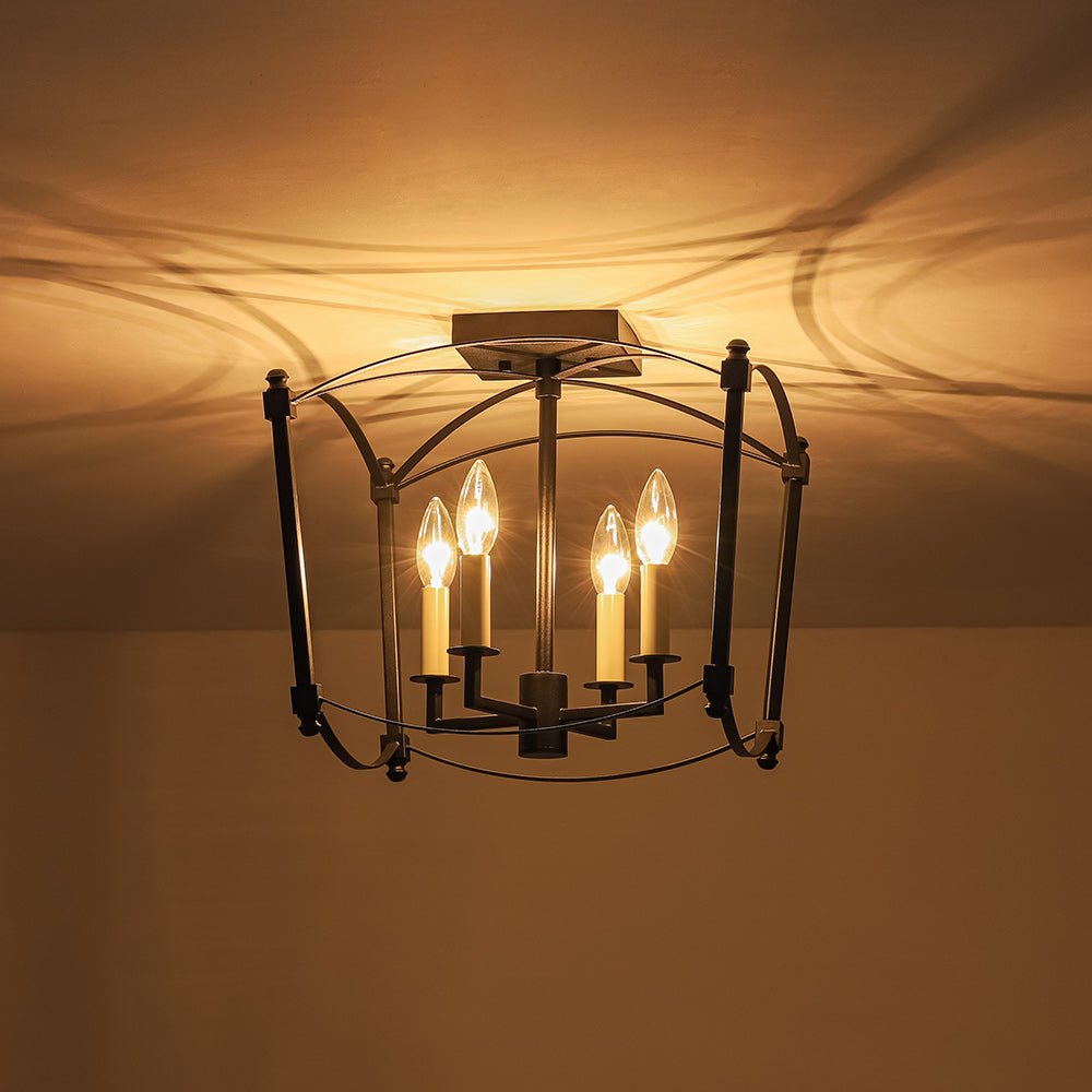4-light French Black Candle Style Lantern Semi Flush