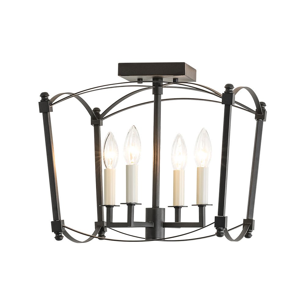 4-light French Black Candle Style Lantern Semi Flush