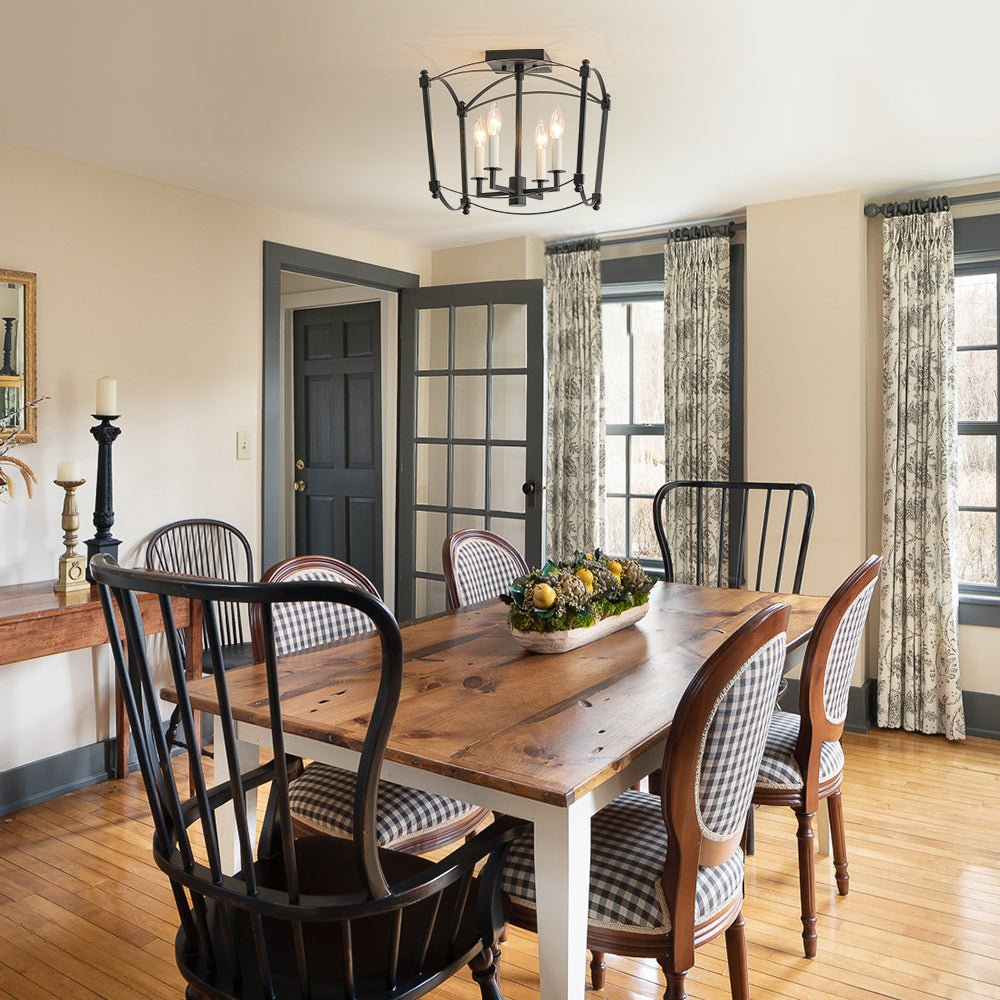 4-light French Black Candle Style Lantern Semi Flush