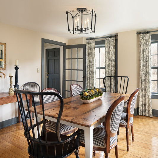 4-light French Black Candle Style Lantern Semi Flush