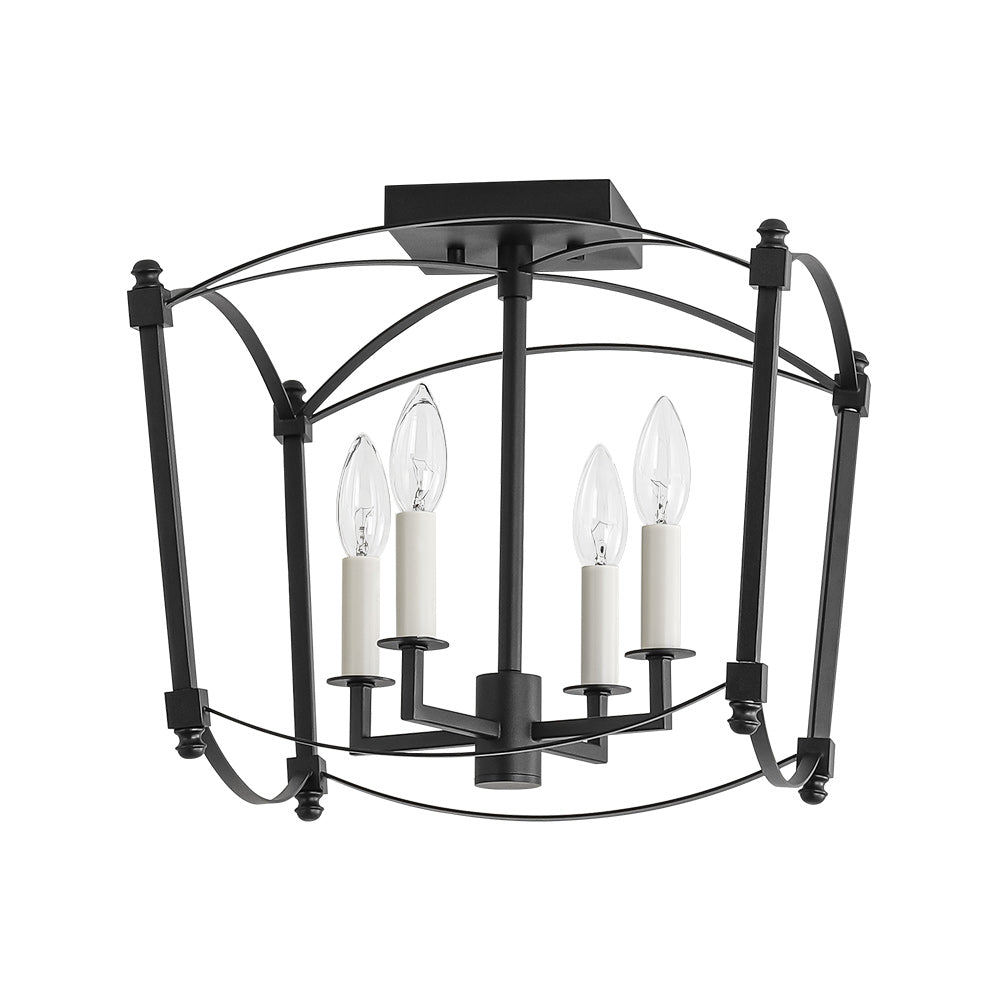 4-light French Black Candle Style Lantern Semi Flush
