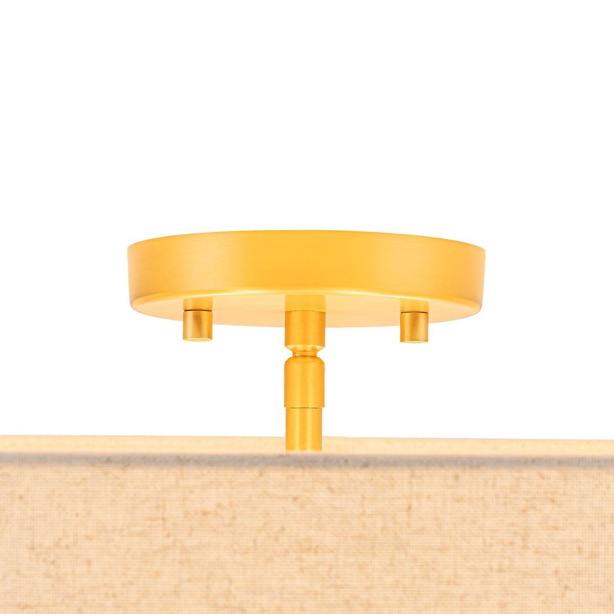 4-Light Tiered Beige Linen Round Drum Brass Semi Flush Mount