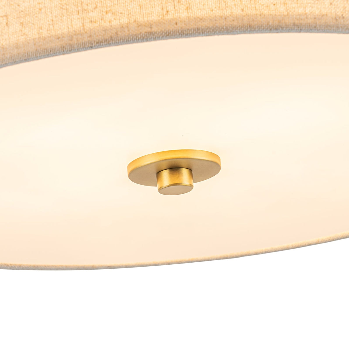 4-Light Tiered Beige Linen Round Drum Brass Semi Flush Mount
