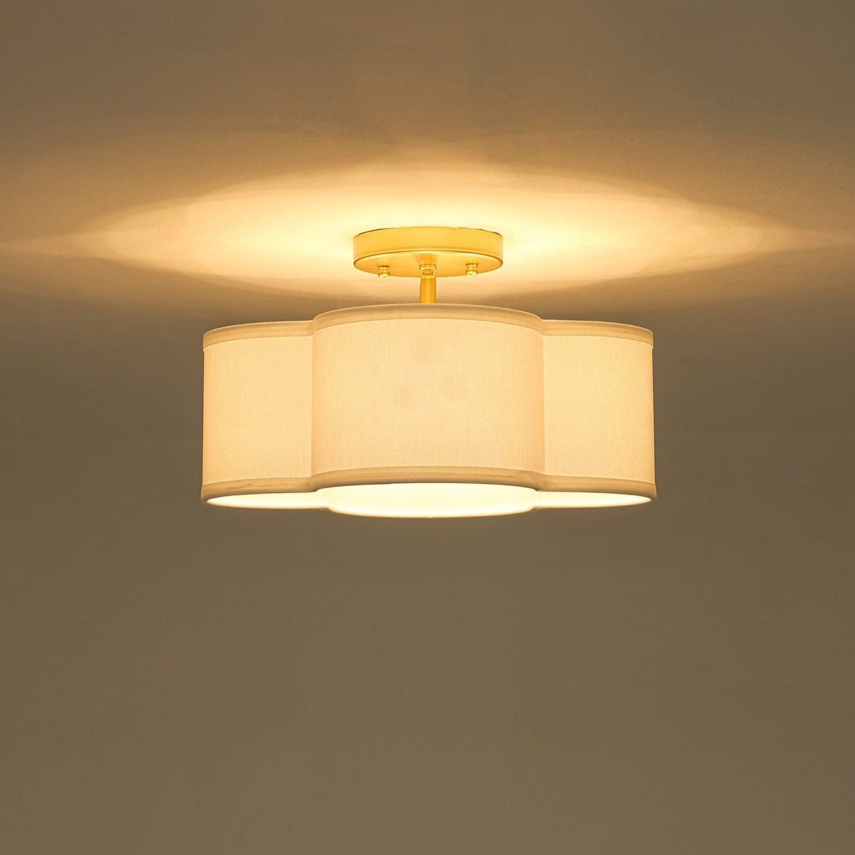 4-Light White Fabric Quatrefoil Cage Semi Flush Mount
