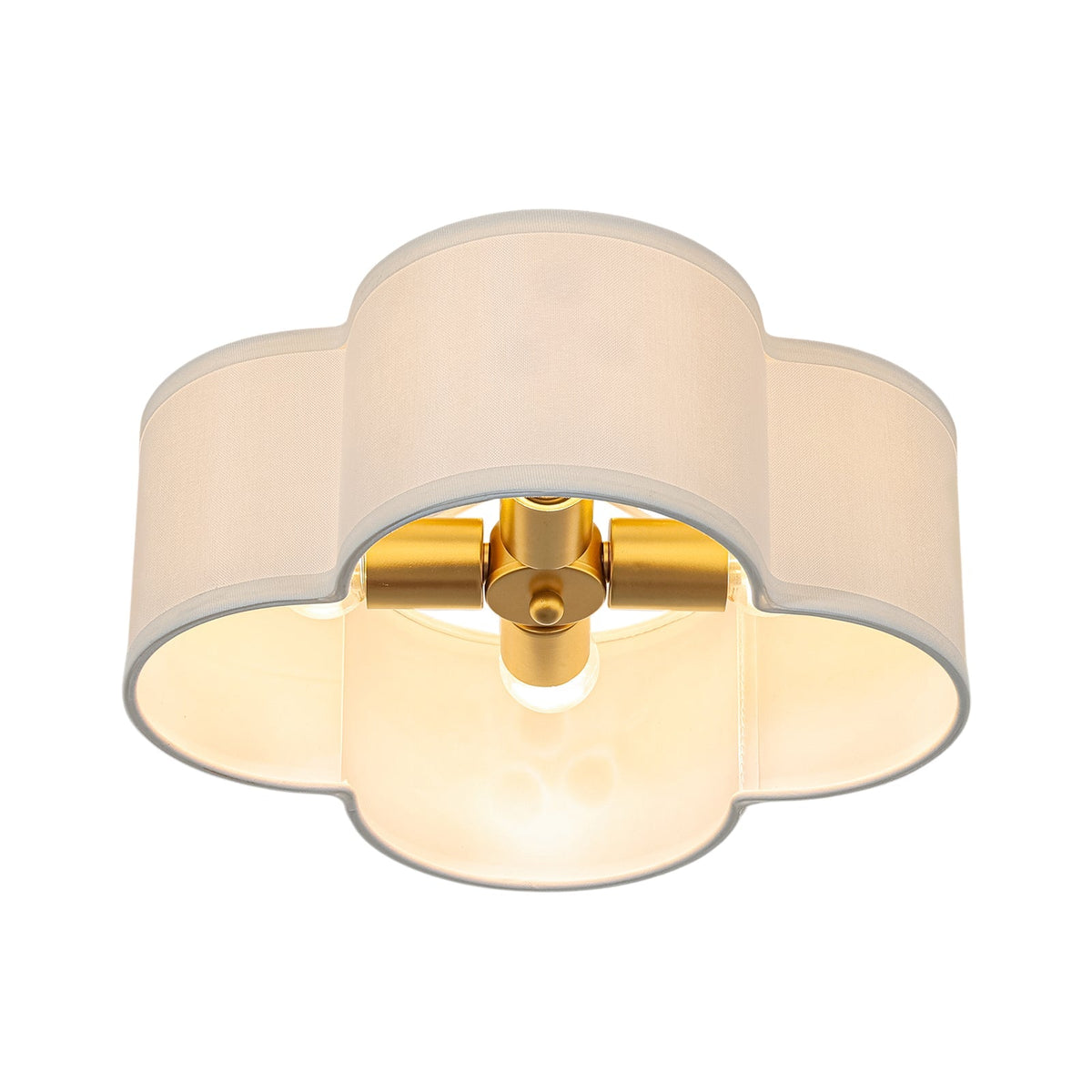 4-Light White Fabric Quatrefoil Cage Semi Flush Mount