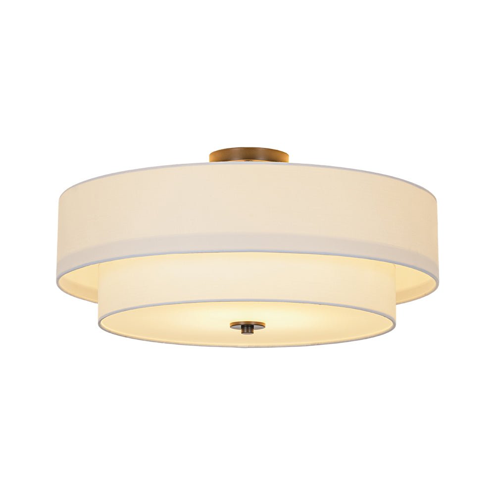 4-Light White Linen Round Drum Semi Flush Mount