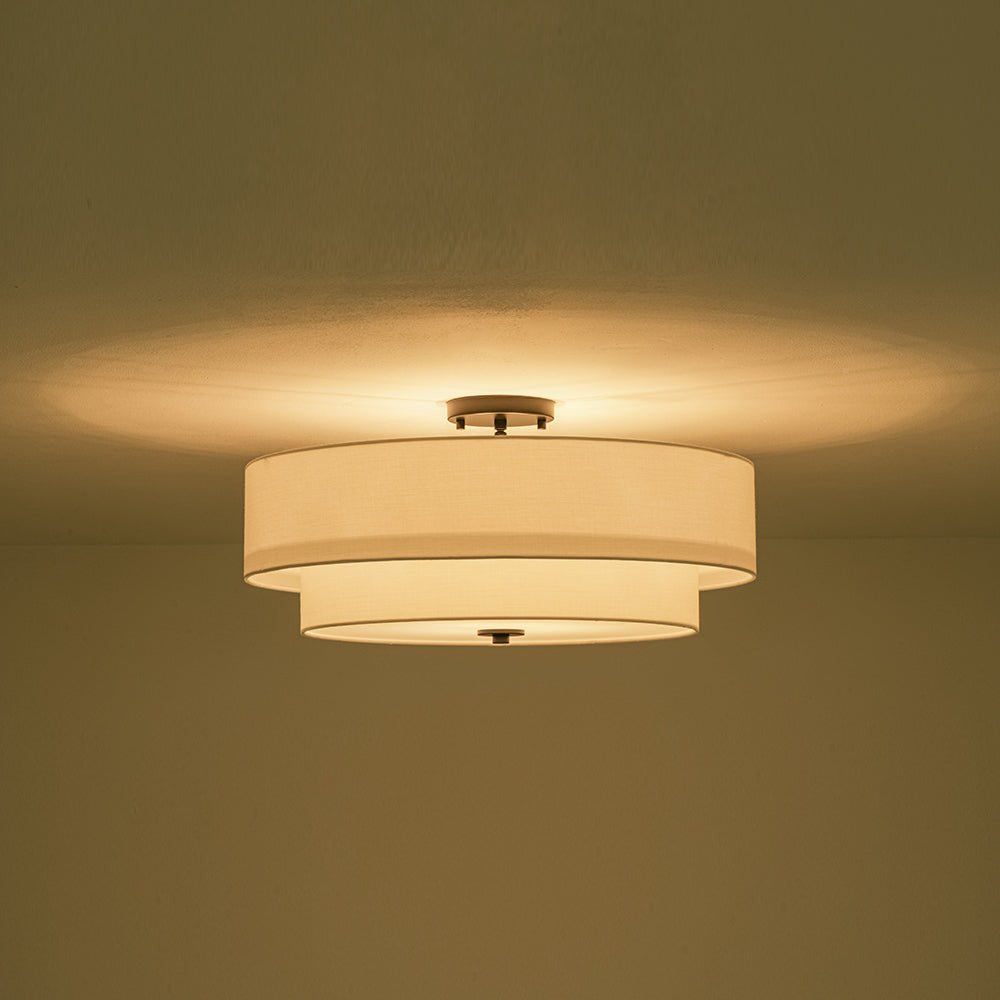 4-Light White Linen Round Drum Semi Flush Mount