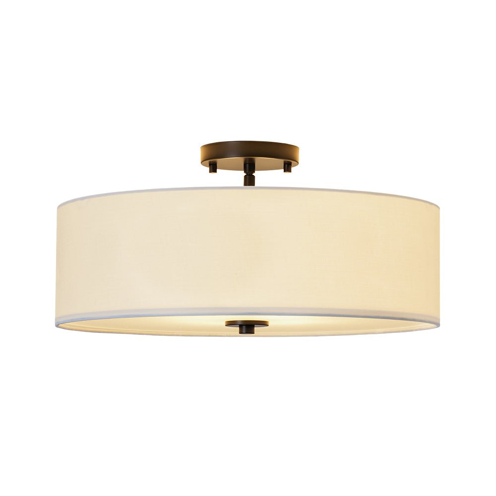 4-Light White Linen Round Drum Semi Flush Mount