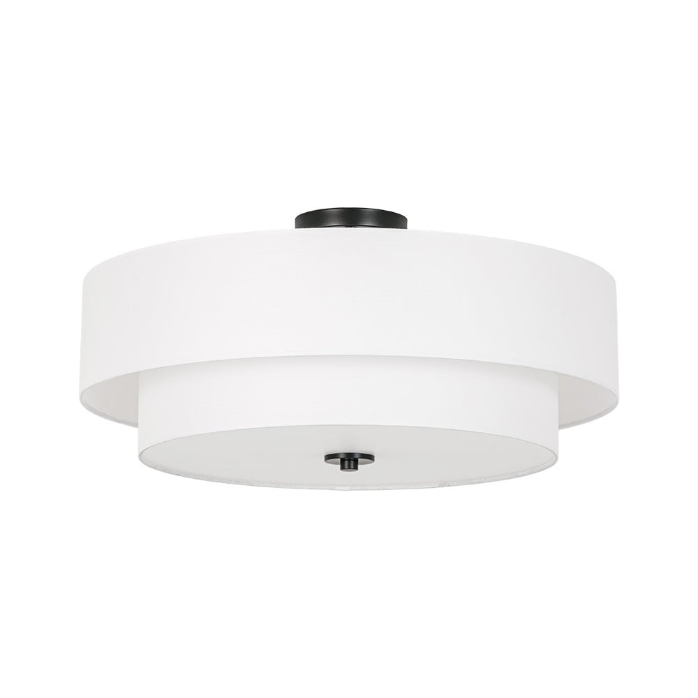 4-Light White Linen Round Drum Semi Flush Mount