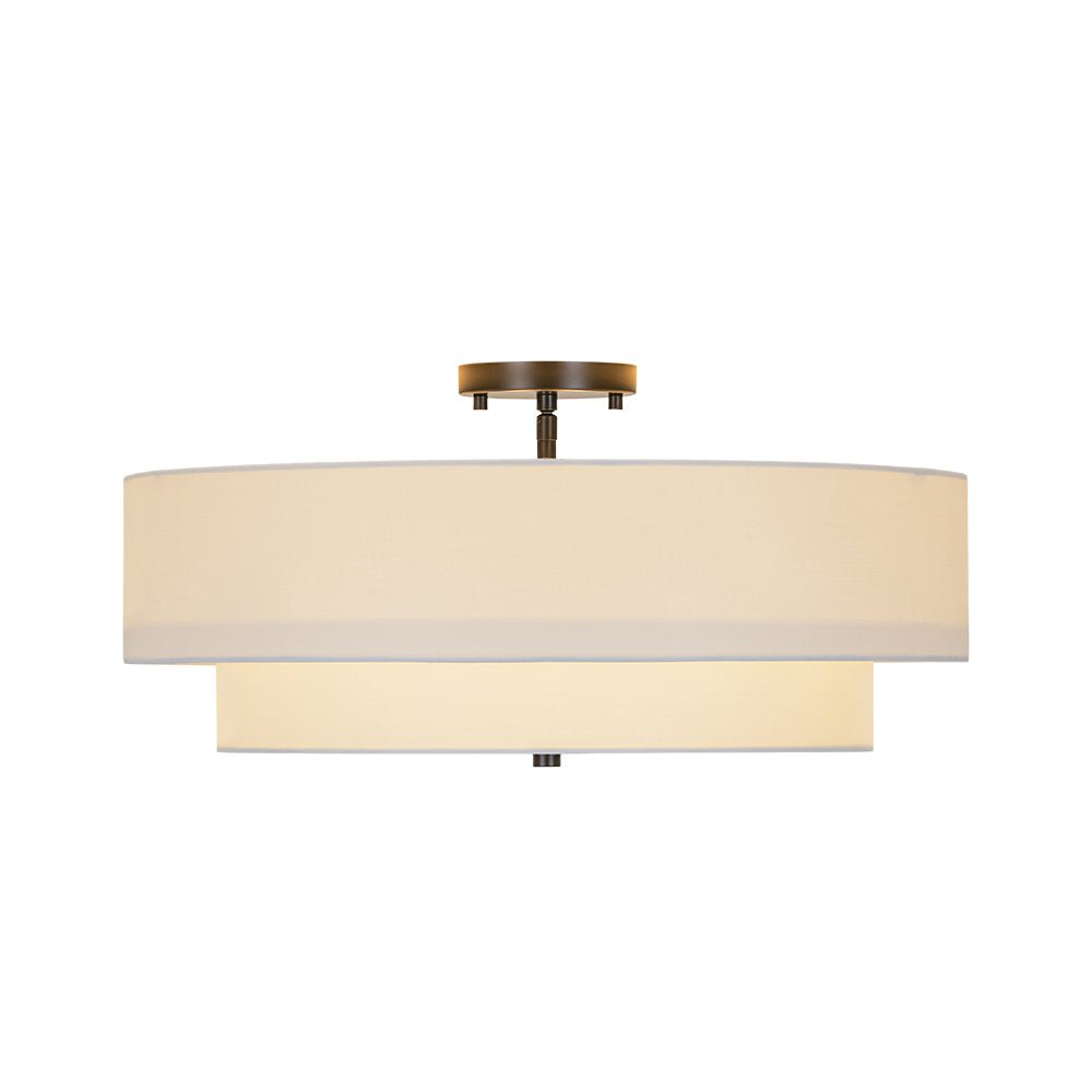 4-Light White Linen Round Drum Semi Flush Mount