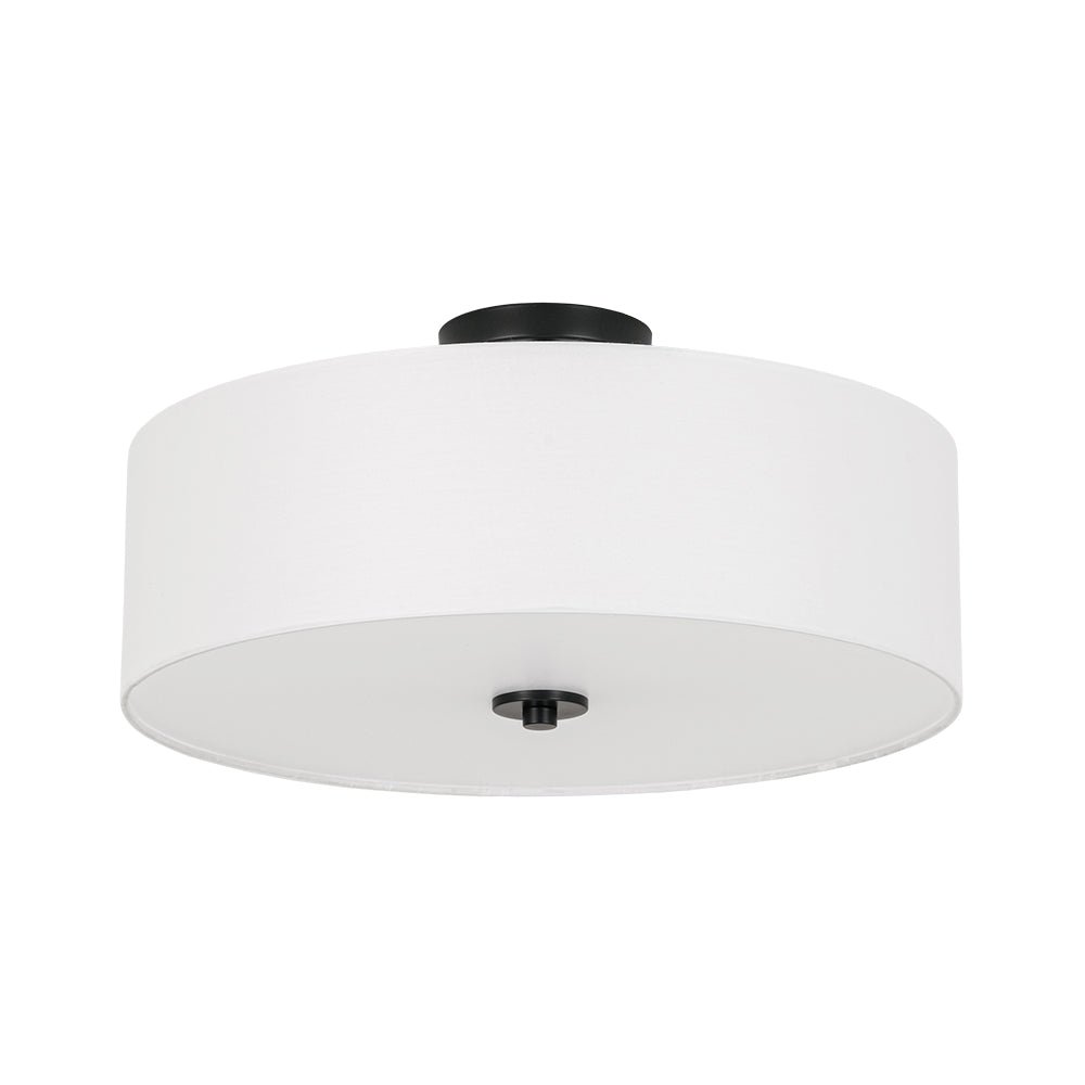 4-Light White Linen Round Drum Semi Flush Mount