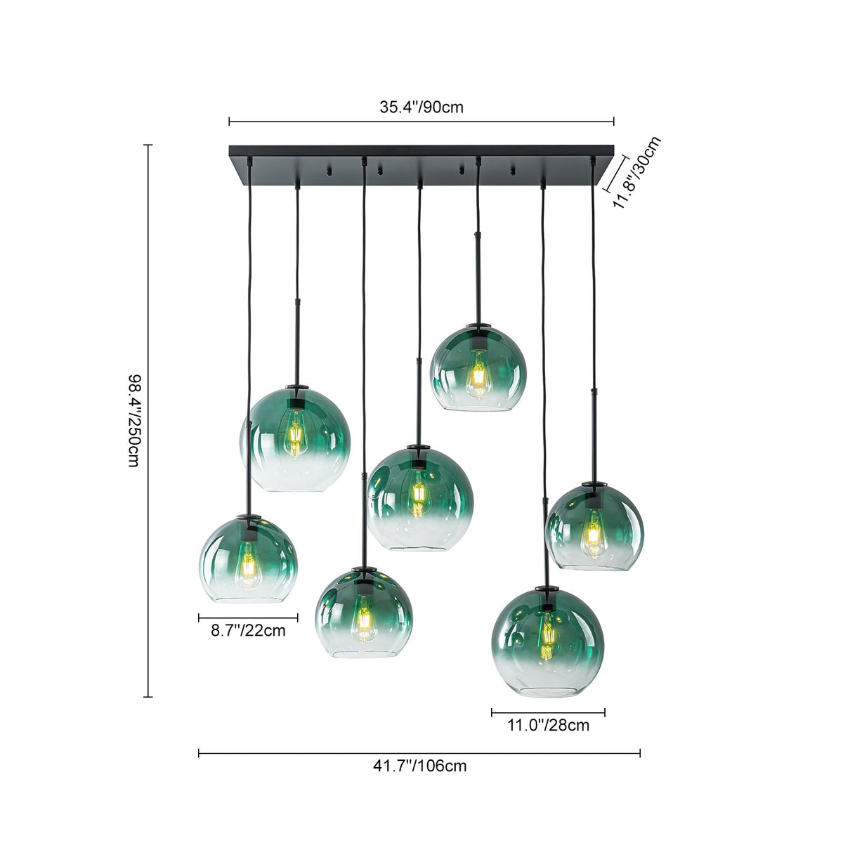 7-Light Cluster Green Glass Globe Bubble Island Pendant