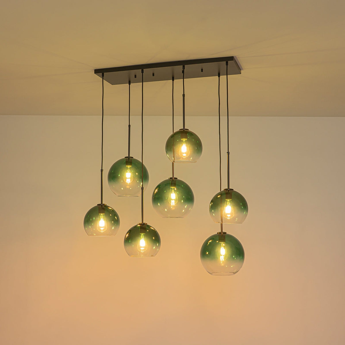 7-Light Cluster Green Glass Globe Bubble Island Pendant