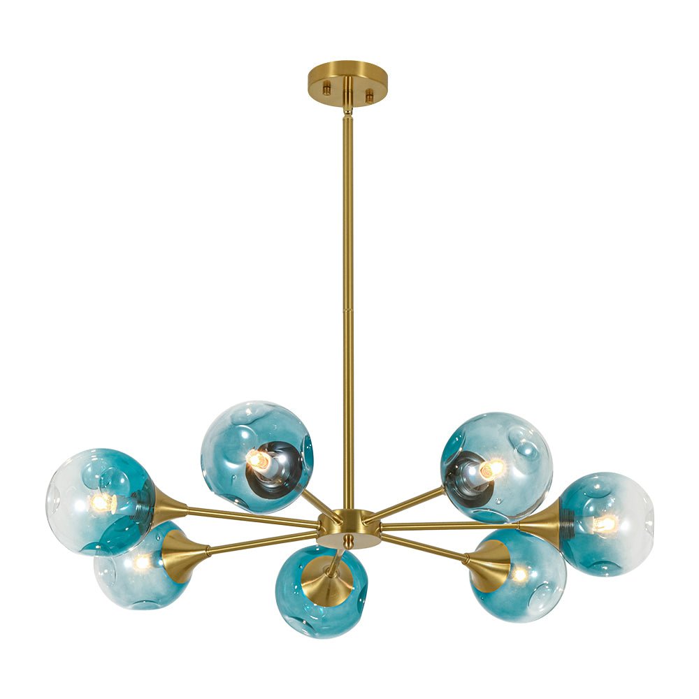 7-light Gradient Blue Glass Globe Round Sputnik Chandelier