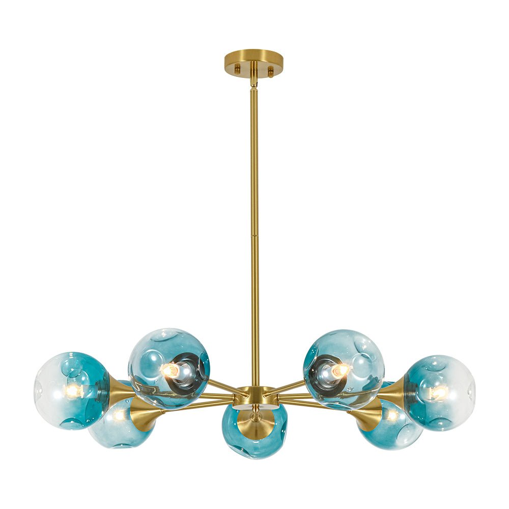 7-light Gradient Blue Glass Globe Round Sputnik Chandelier