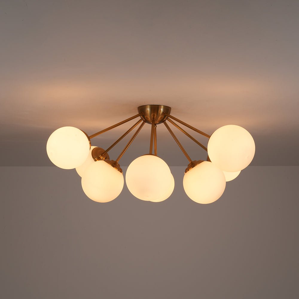 8-Light Opal Glass Bubble Sputnik Semi Flush Chandelier