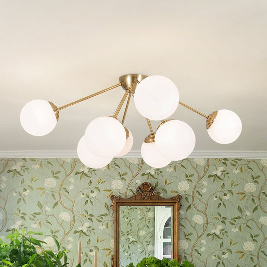 8-Light Opal Glass Bubble Sputnik Semi Flush Chandelier