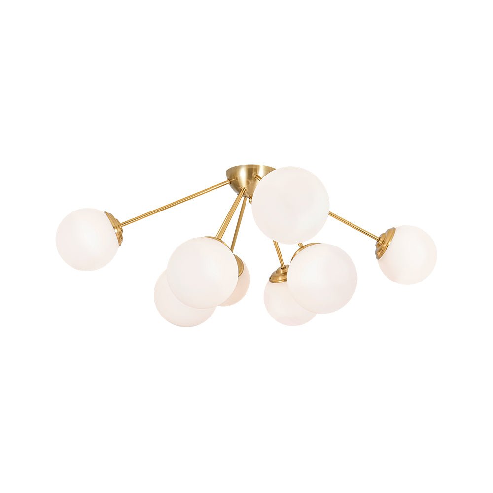 8-Light Opal Glass Bubble Sputnik Semi Flush Chandelier
