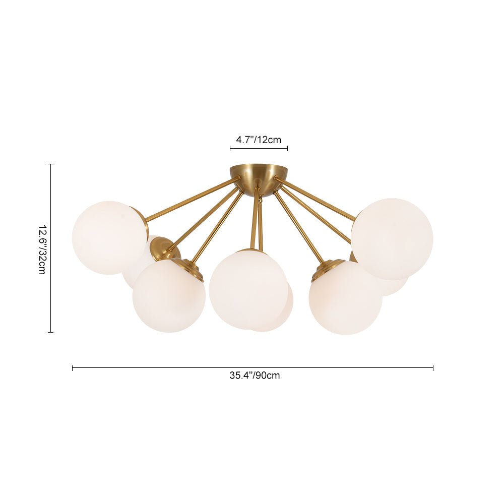 8-Light Opal Glass Bubble Sputnik Semi Flush Chandelier