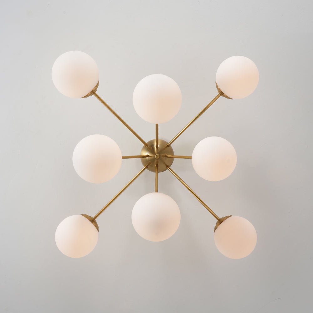 8-Light Opal Glass Bubble Sputnik Semi Flush Chandelier