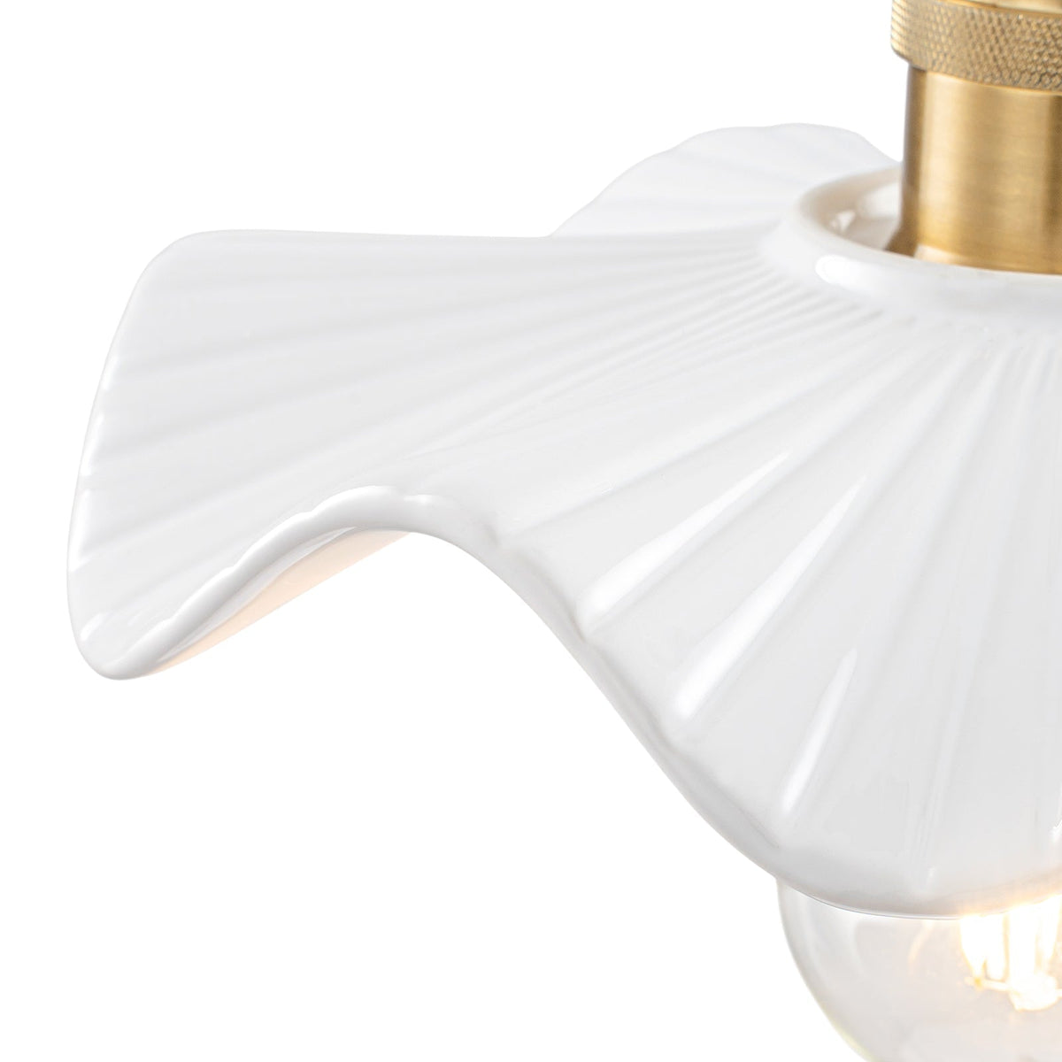 Art Deco 1-Light White Scalloped Ceramic Bloom Pendant