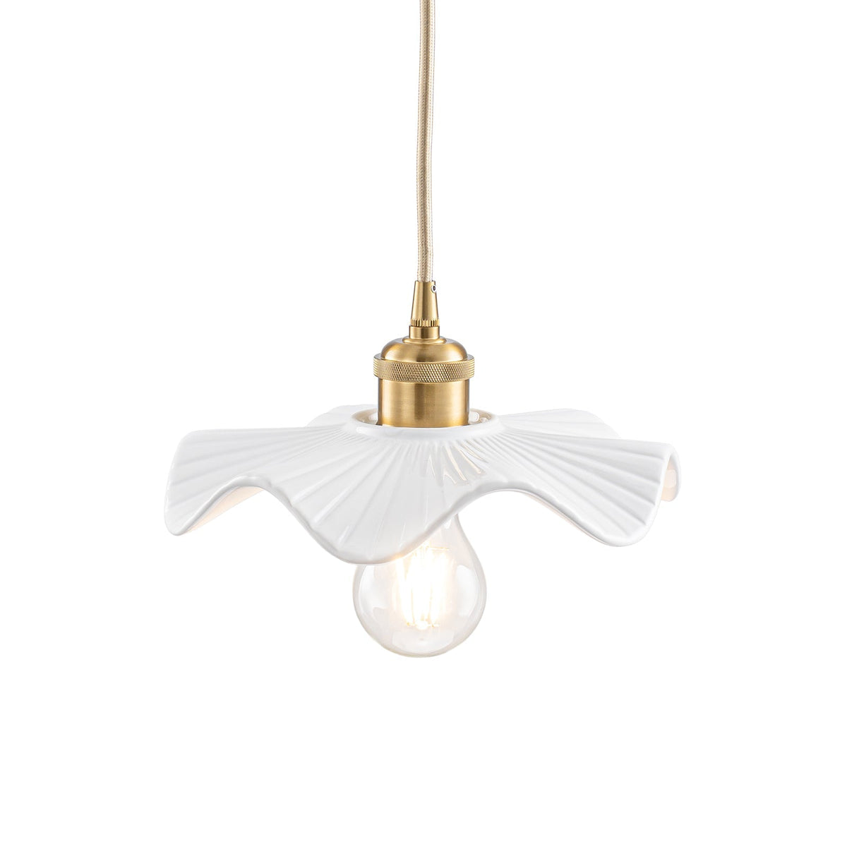 Art Deco 1-Light White Scalloped Ceramic Bloom Pendant