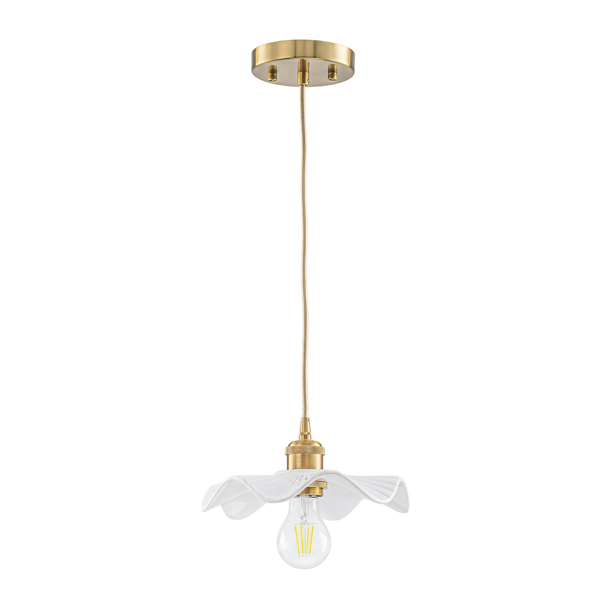 Art Deco 1-Light White Scalloped Ceramic Bloom Pendant