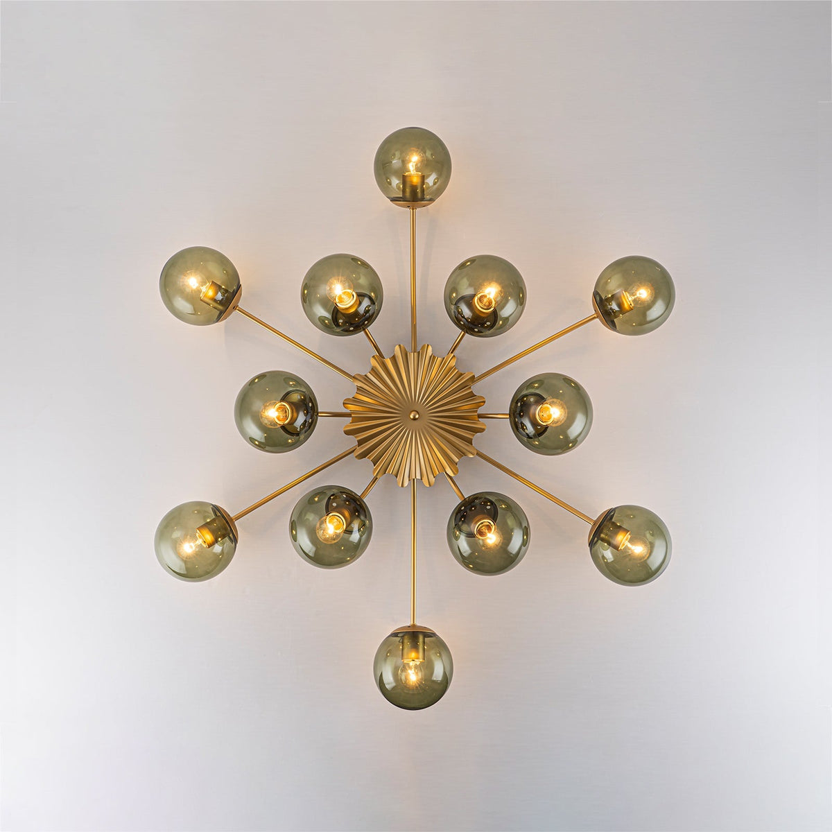 Art Deco Bloom Olive Green Glass Bubble Semi Flush Chandelier