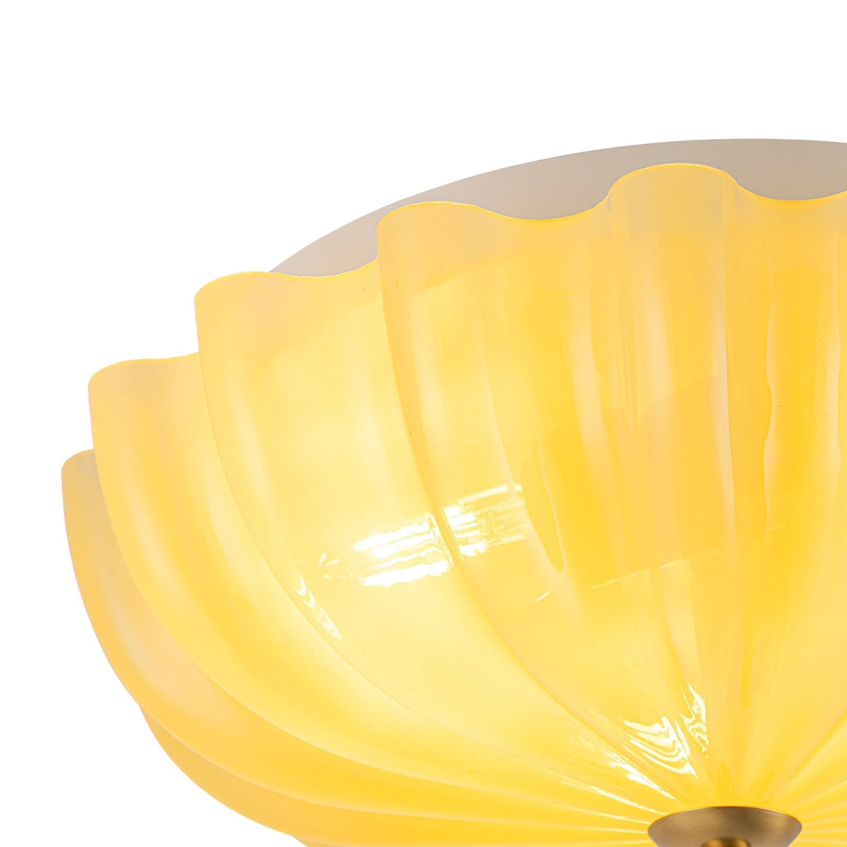 Art Deco Canary Yellow Glass Pleated Flower Semi Flush Mount