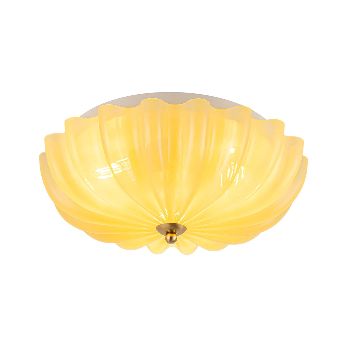 Art Deco Canary Yellow Glass Pleated Flower Semi Flush Mount