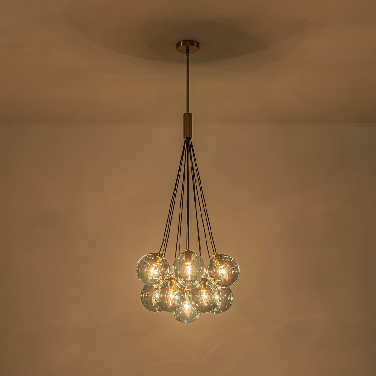 Art Deco Cluster Blue Tinted Glass Globe Bubble Chandelier
